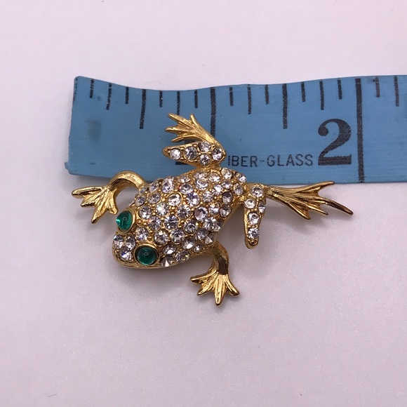 Crystal Gold Tone Frog Pin Brooch - Picture 6 of 6